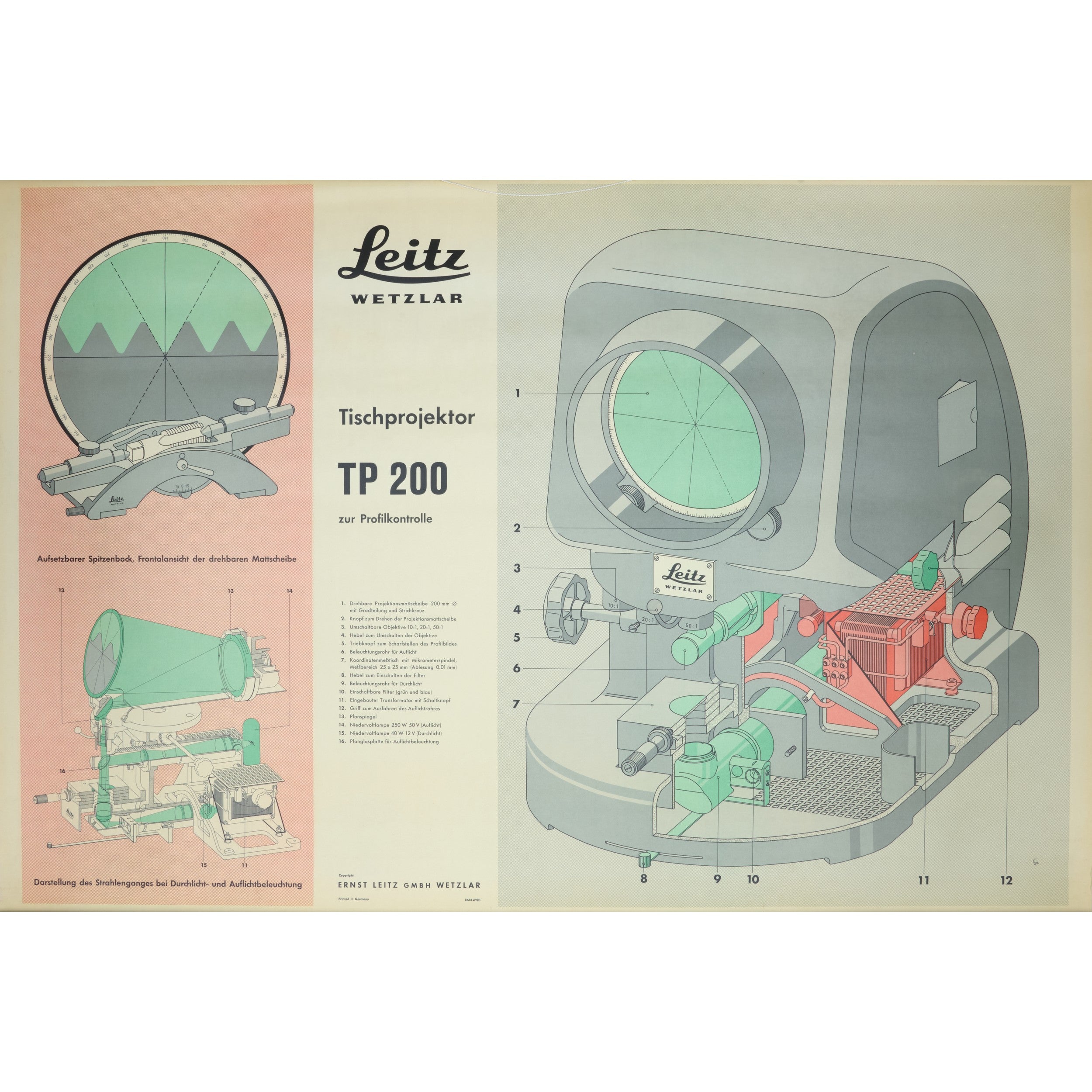 Leitz Tischprojektor TP 200 - Optical Bench Comparator Poster German 1961