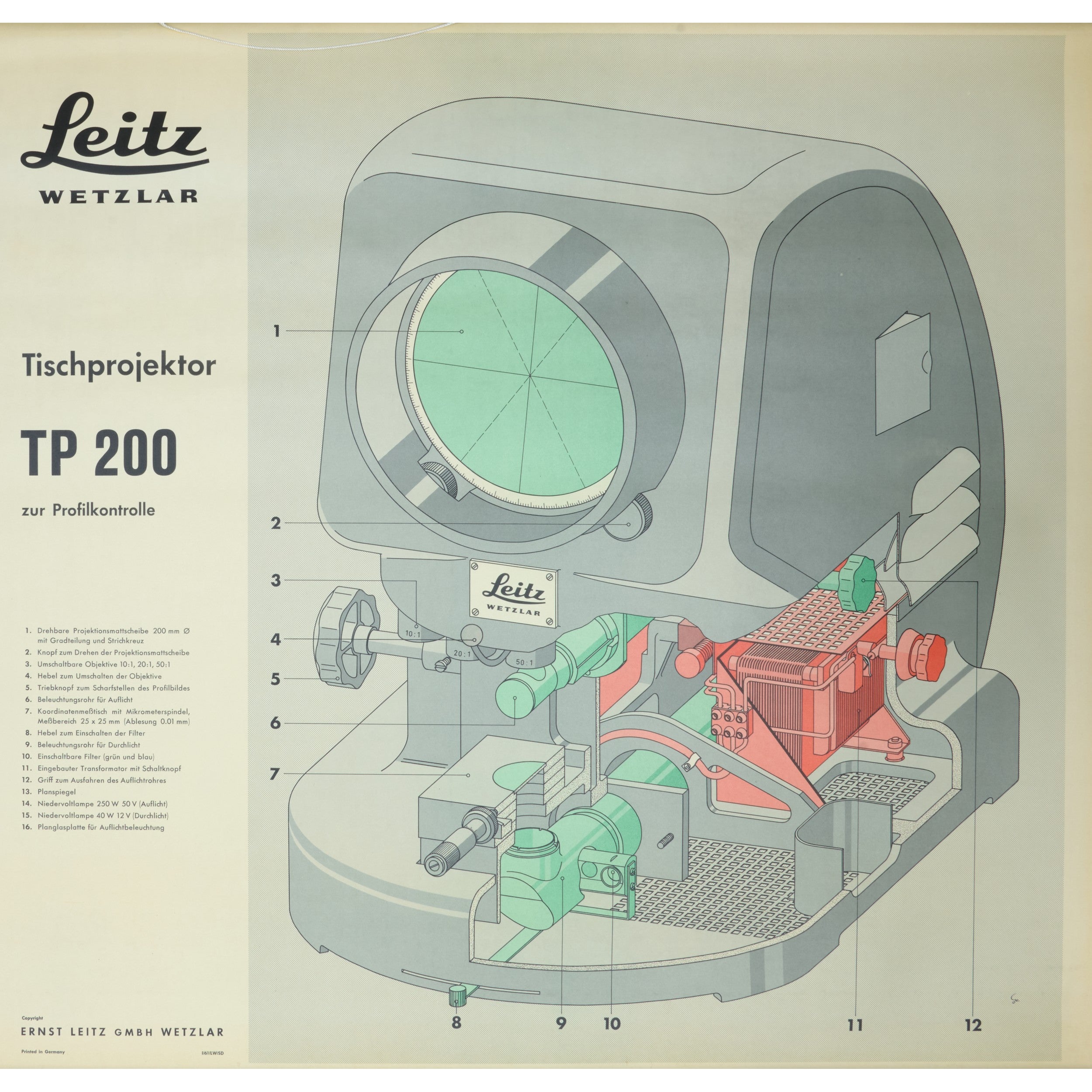Leitz Tischprojektor TP 200 - Optical Bench Comparator Poster German 1961