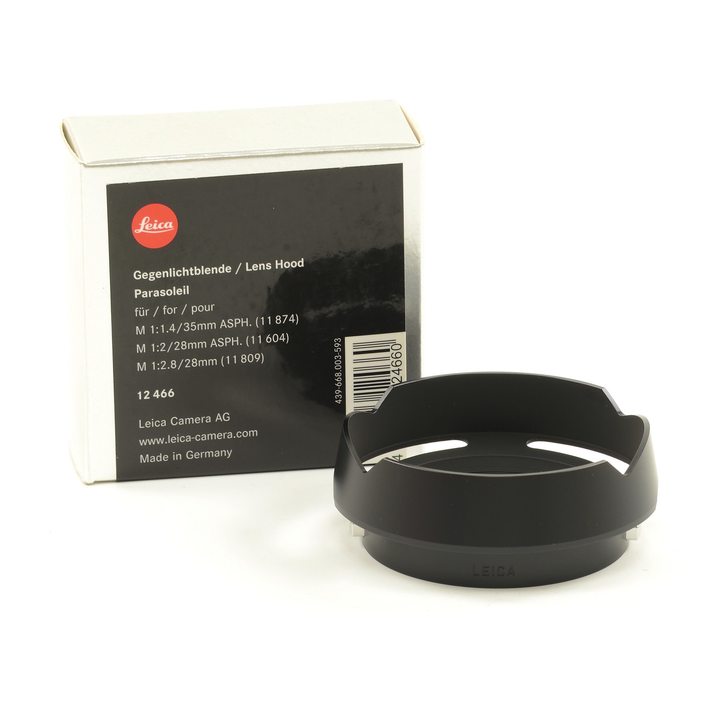 Leica 12466 Lens Hood For 35mm Summilux / 28mm Summircon / 28mm Elmarit Lenses NOS + Box