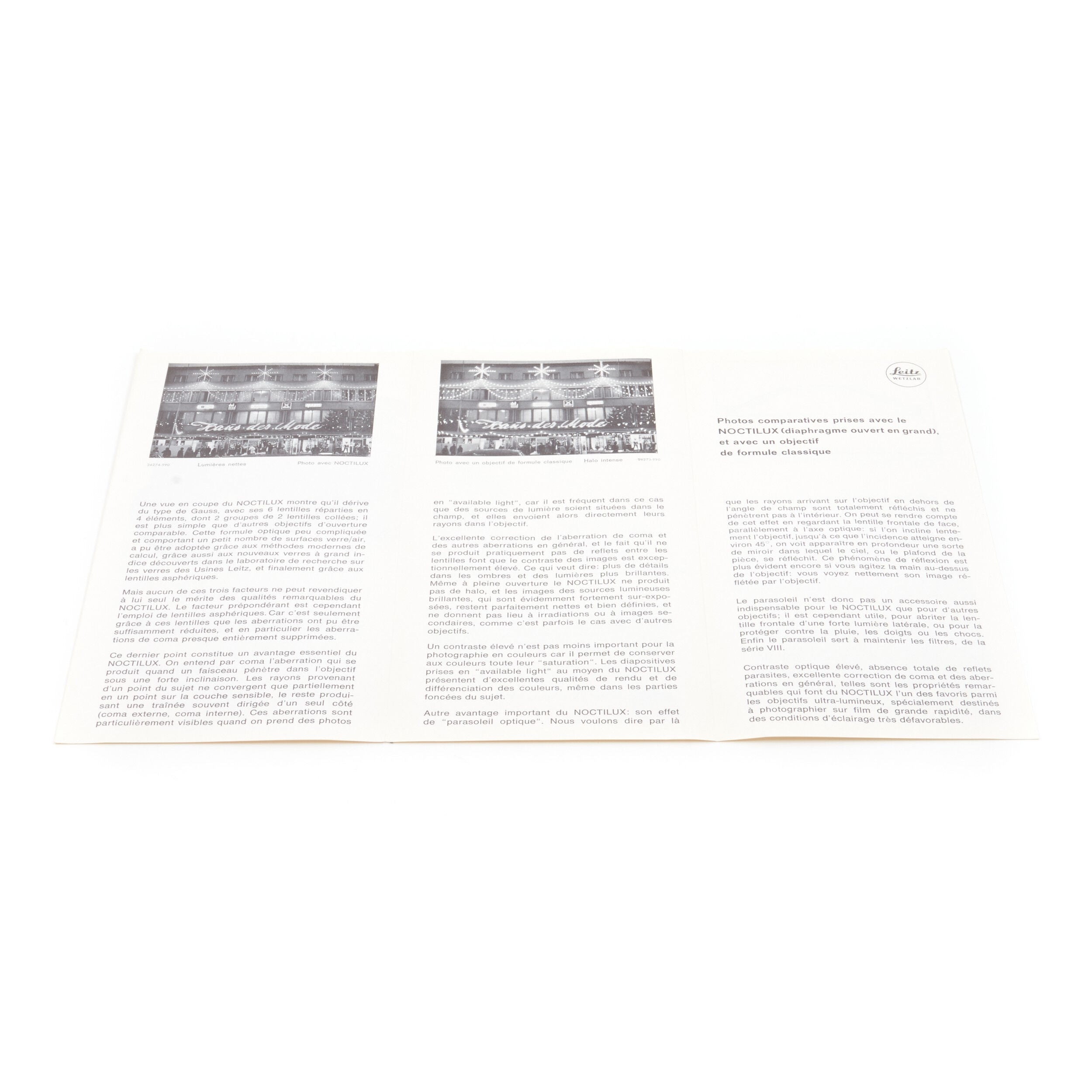 Leitz 50mm f1.2 Noctilux Leaflet French