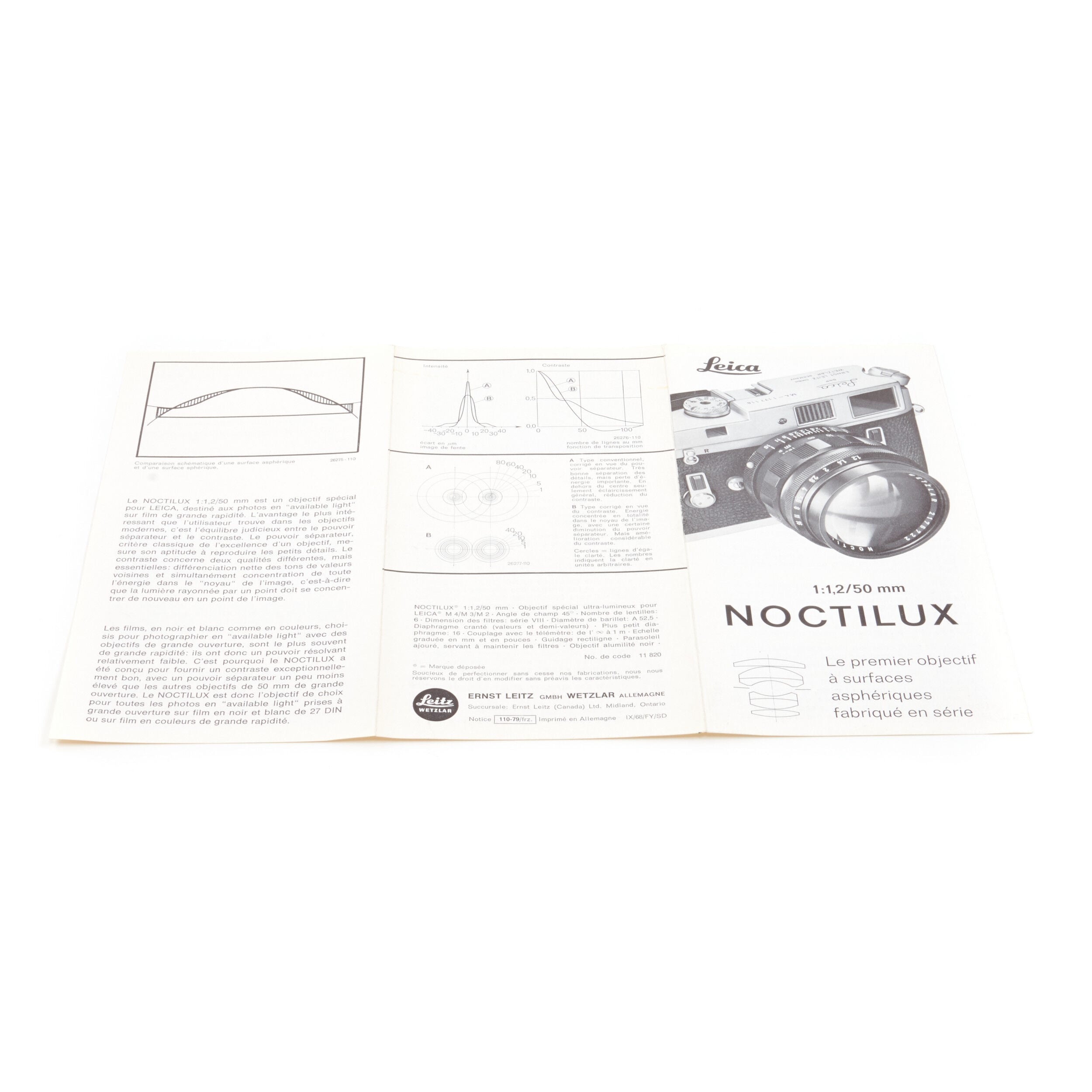 Leitz 50mm f1.2 Noctilux Leaflet French