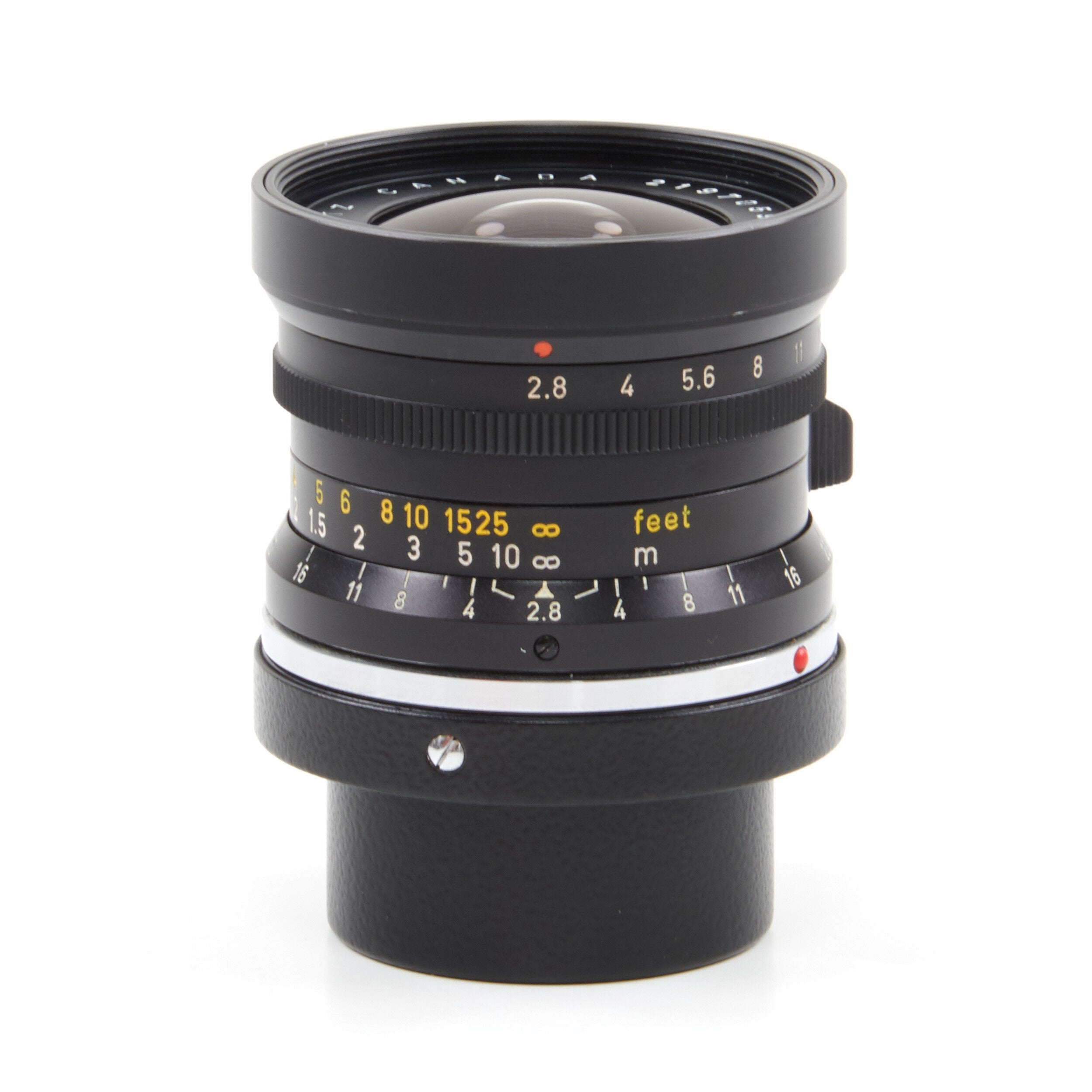 Leitz 28mm f2.8 Elmarit 9 Element Black Paint Stopper Canada + Hood