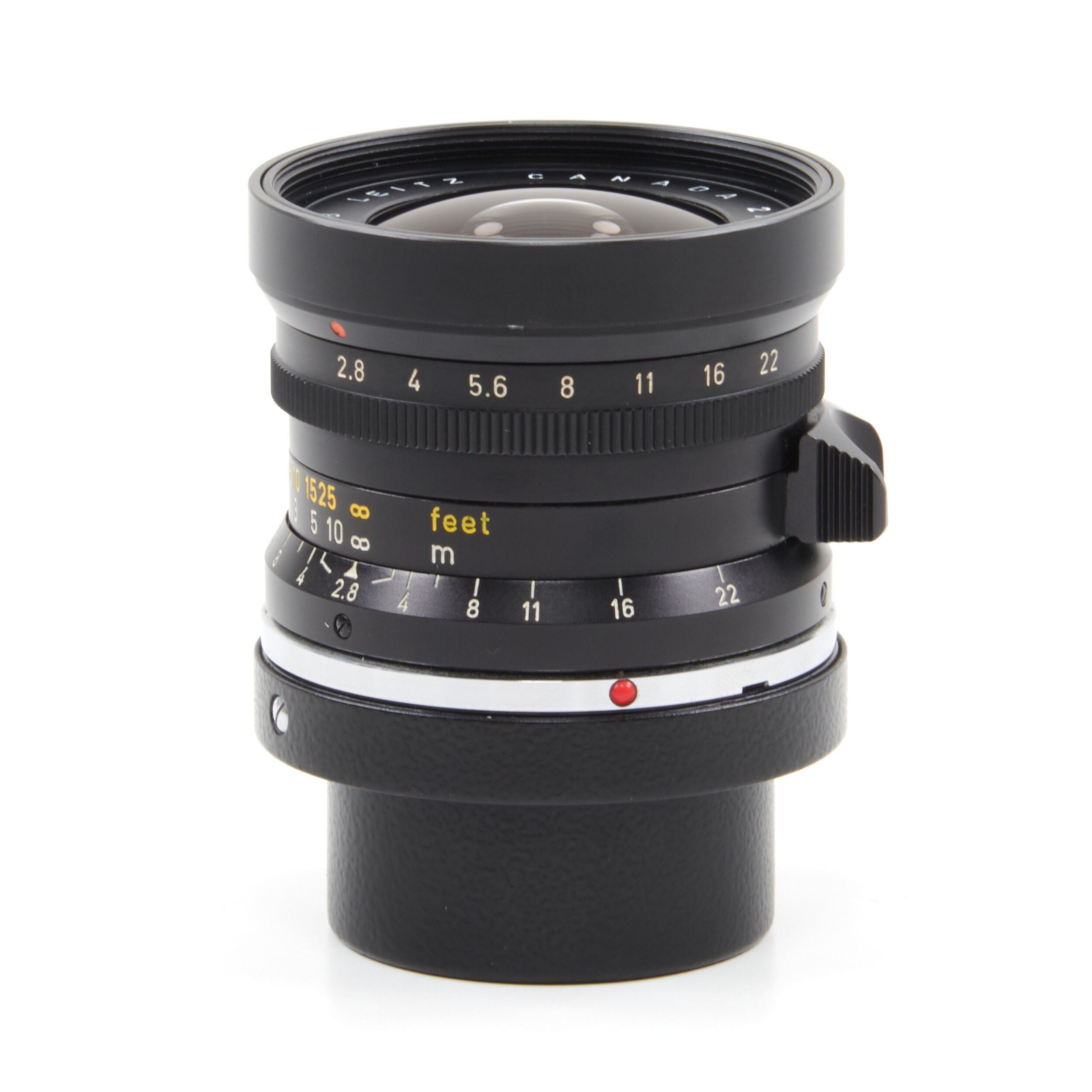 Leitz 28mm f2.8 Elmarit 9 Element Black Paint Stopper Canada + Hood