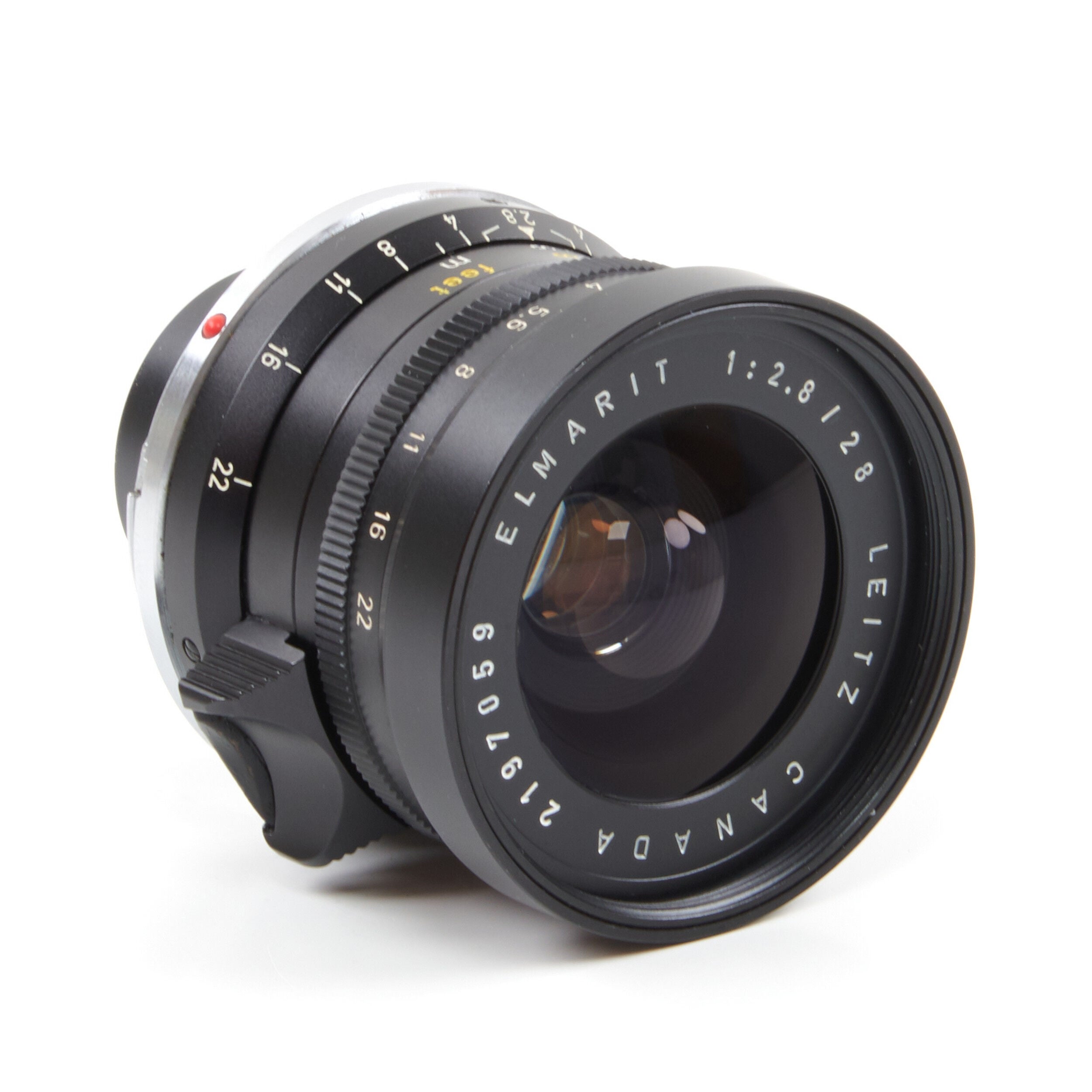 Leitz 28mm f2.8 Elmarit 9 Element Black Paint Stopper Canada + Hood