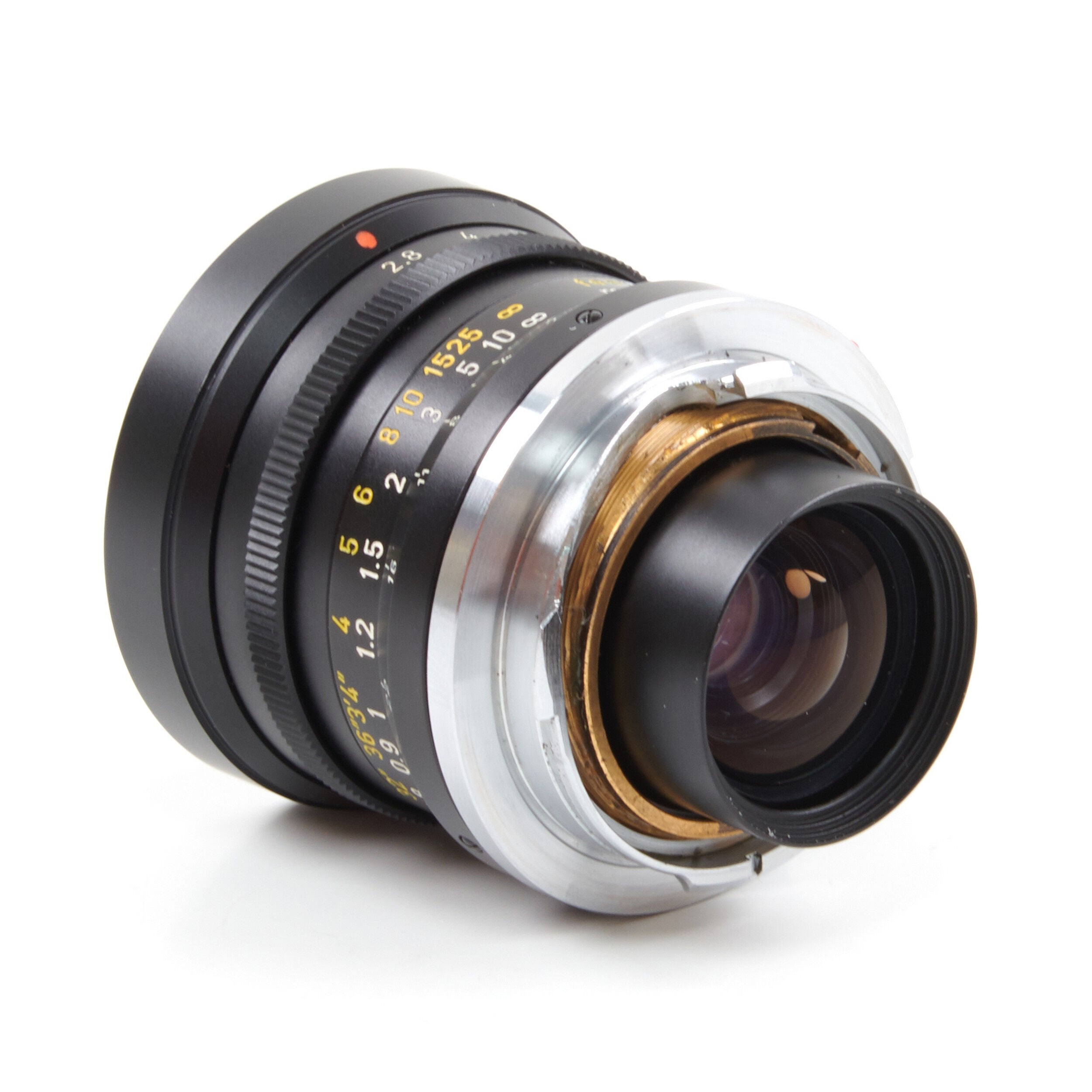 Leitz 28mm f2.8 Elmarit 9 Element Black Paint Stopper Canada + Hood