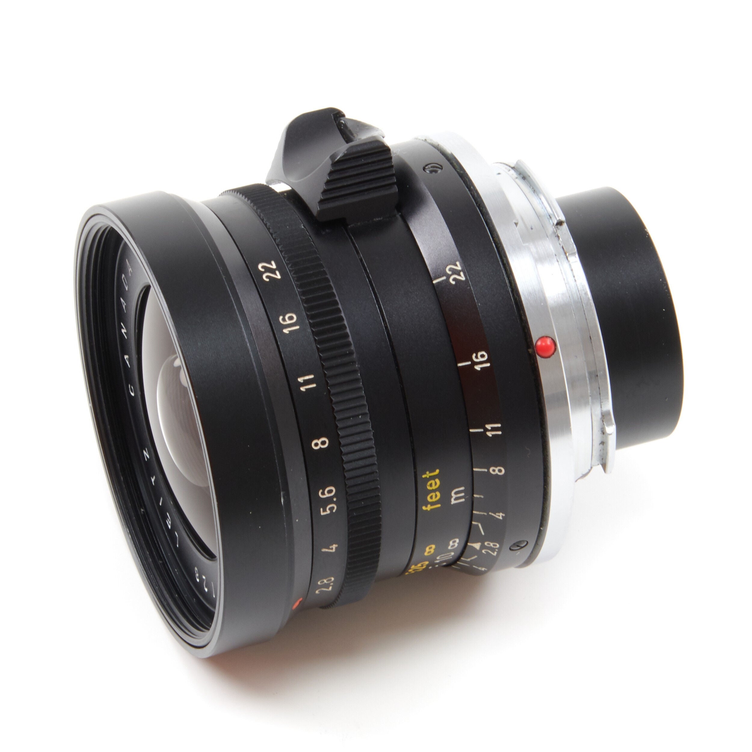 Leitz 28mm f2.8 Elmarit 9 Element Black Paint Stopper Canada + Hood