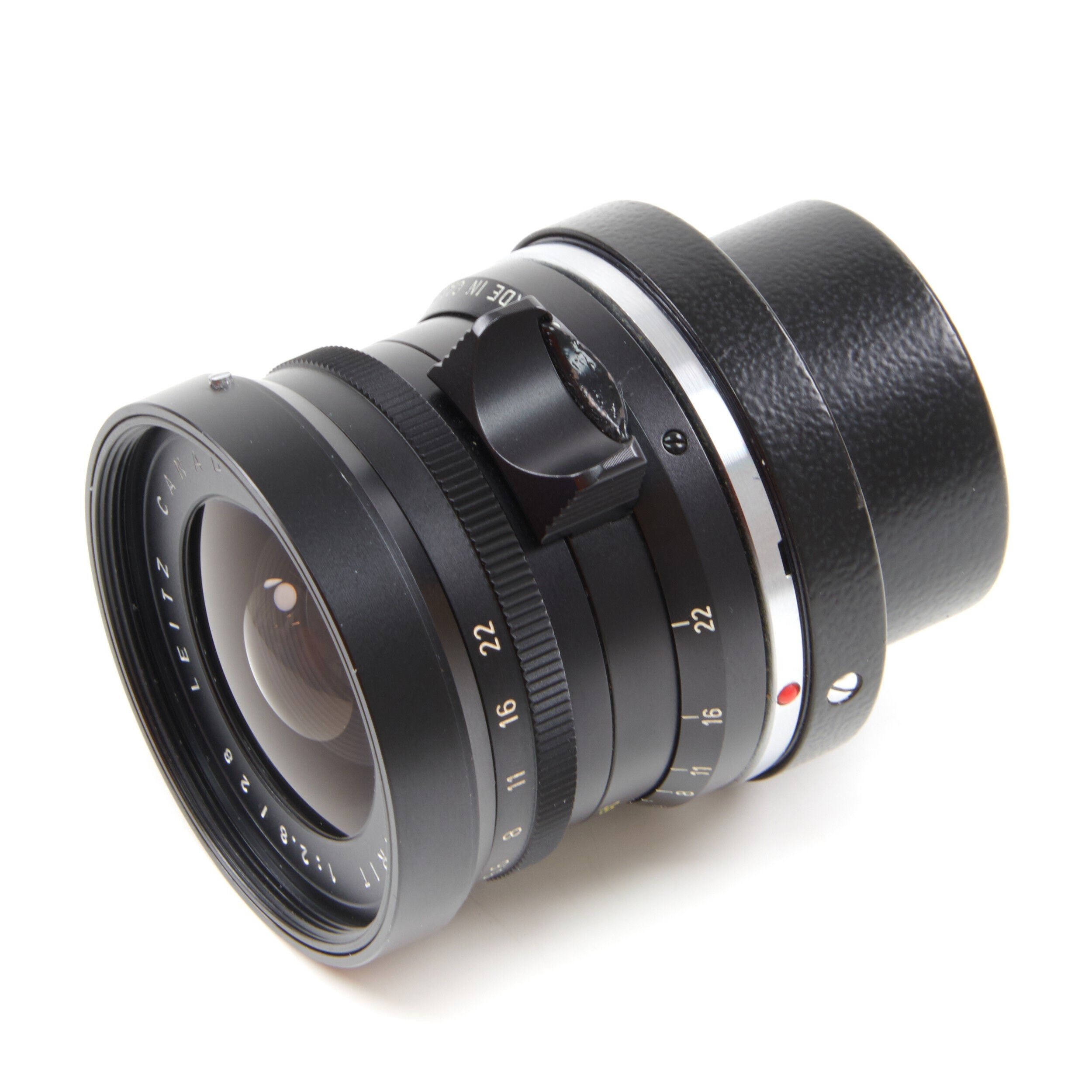 Leitz 28mm f2.8 Elmarit 9 Element Black Paint Stopper Canada + Hood