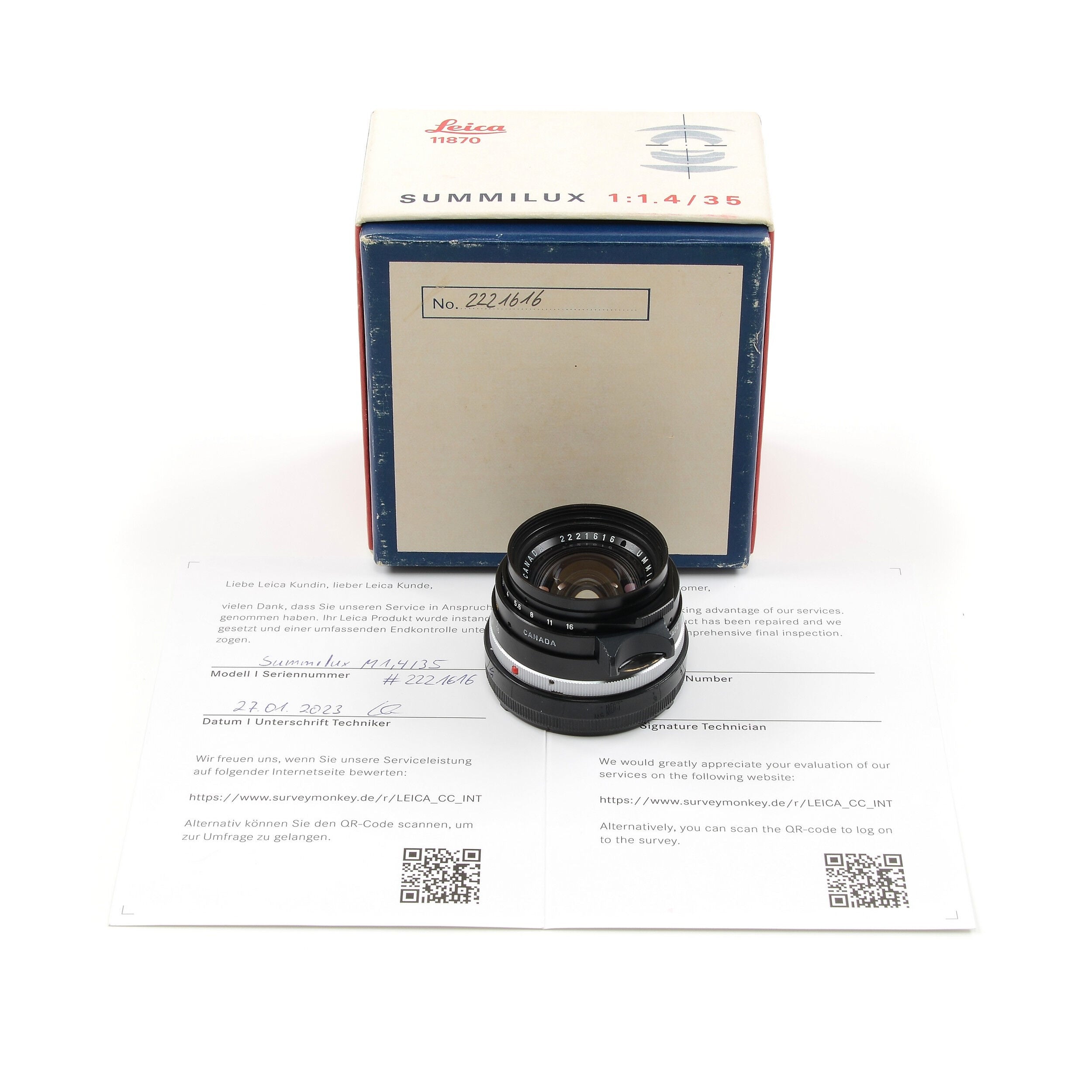 Leitz 35mm f1.4 Summilux Black Paint Stopper + Box