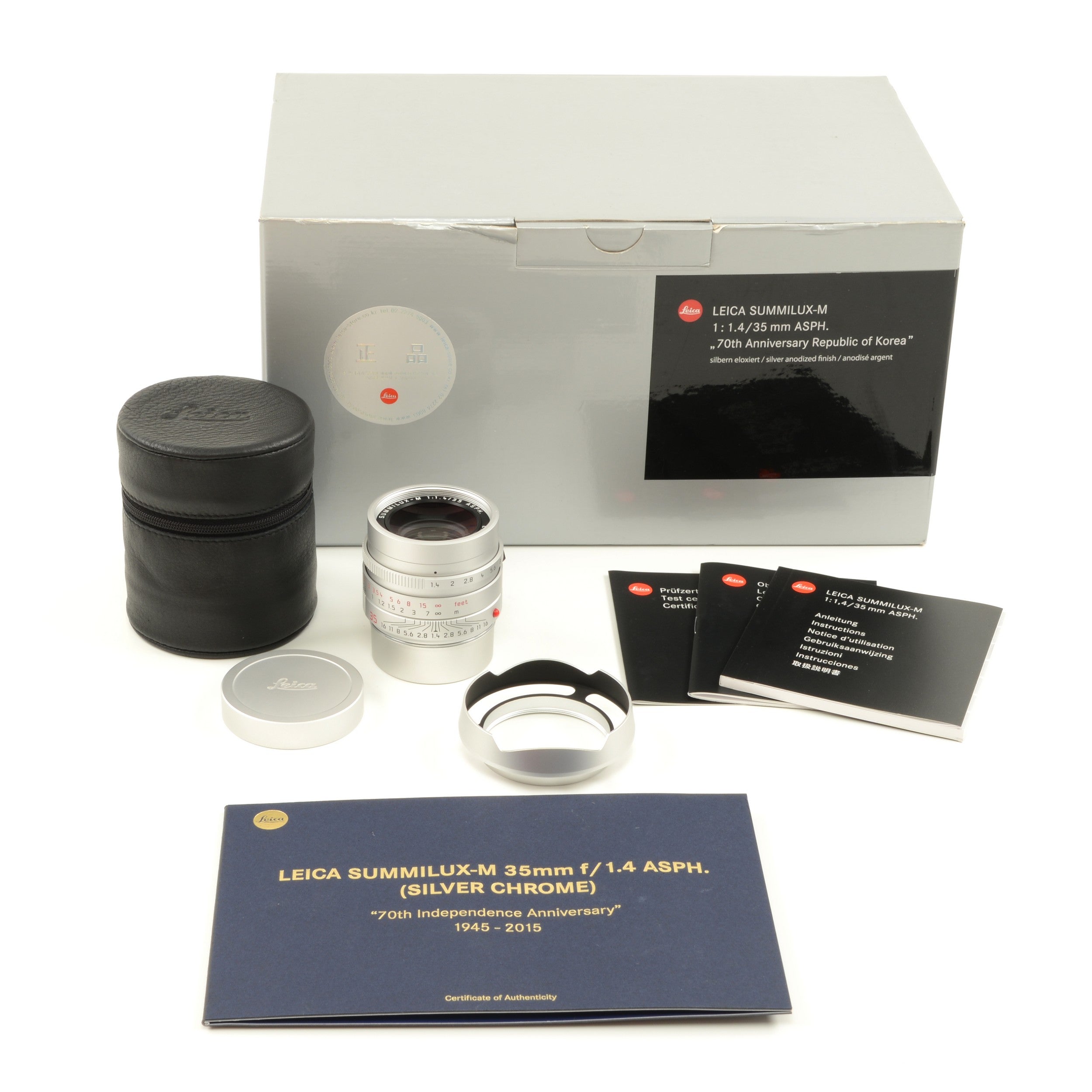 Leica 35mm f1.4 Summilux-M ASPH FLE + 50mm f0.95 Noctilux-M Silver Set "70th Anniversary Republic of Korea" + Box