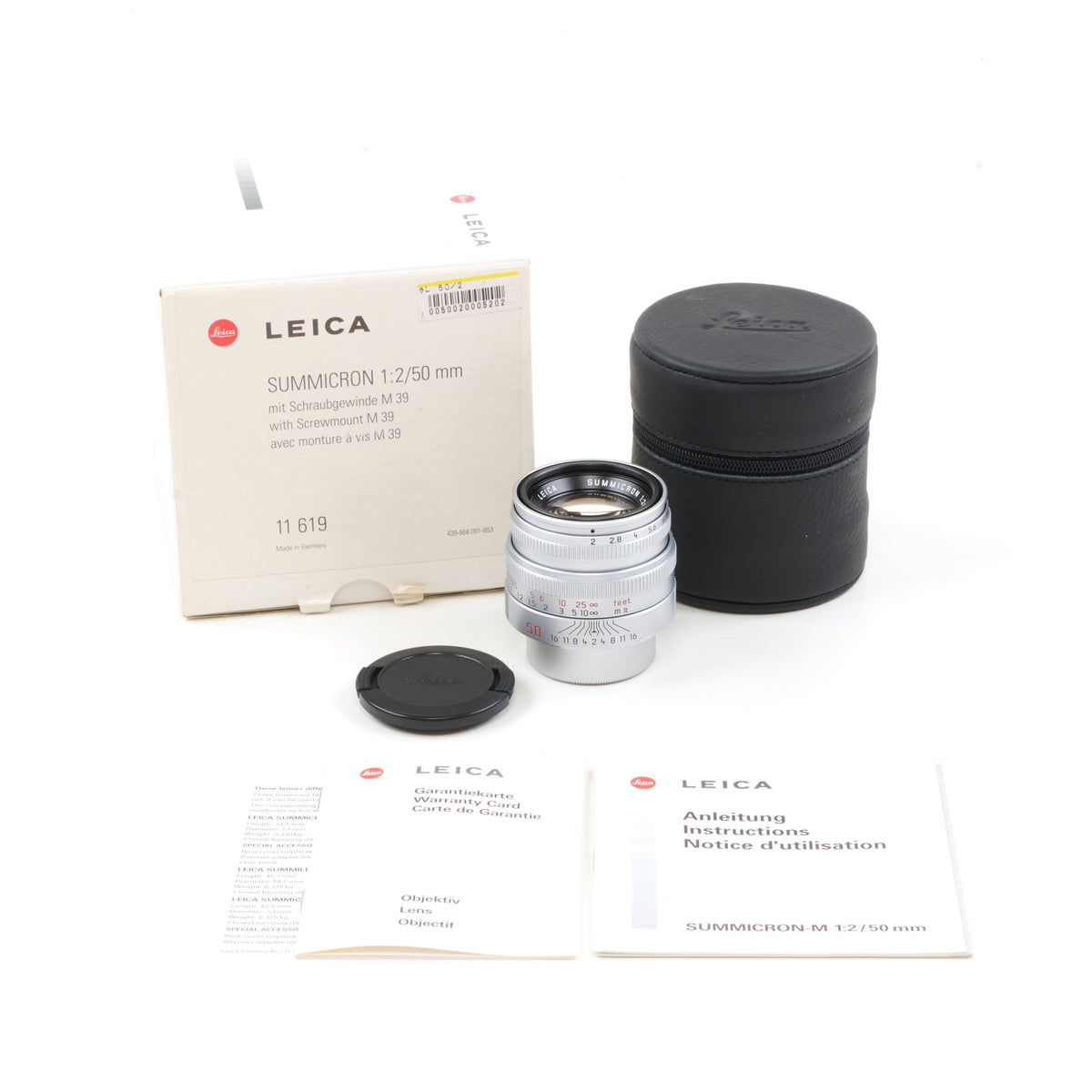 Leica 50mm f2 Summicron M39 + Box