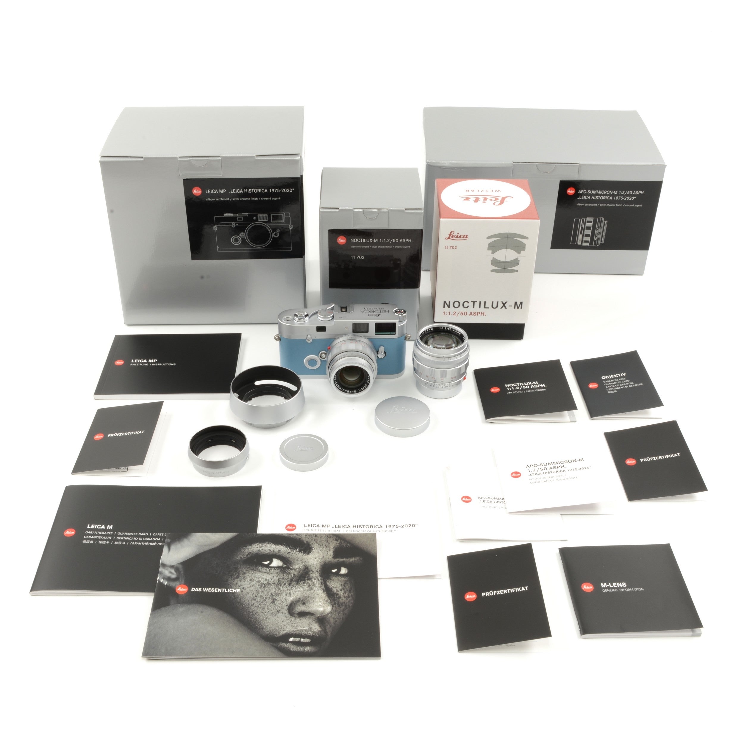 Leica MP Leica Historica 1975-2020 Set + 50mm f1.2 Noctilux-M ASPH Silver Matching number + Box