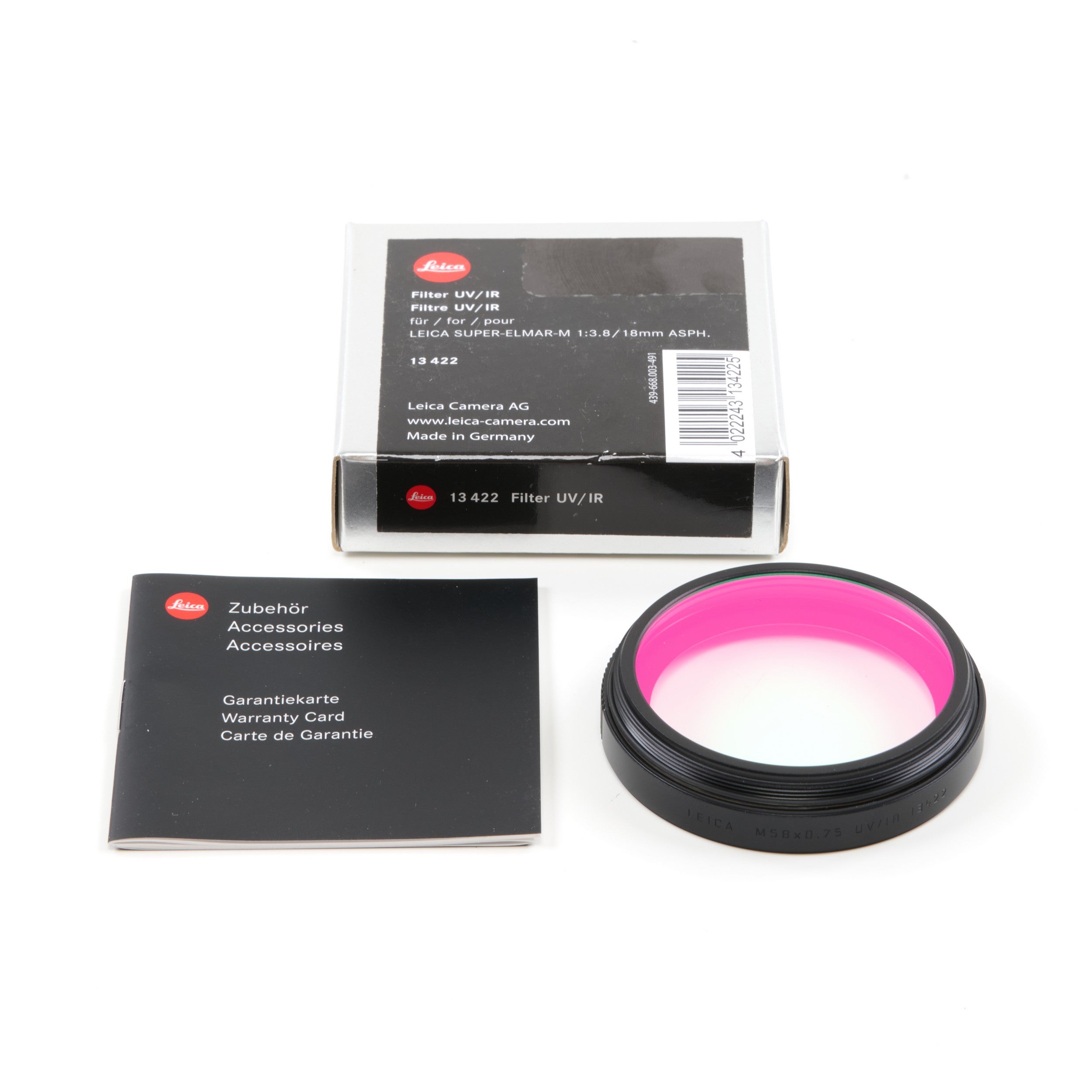 Leica UV/IR Filter For 18mm Super-Elmar-M Lenses + Box