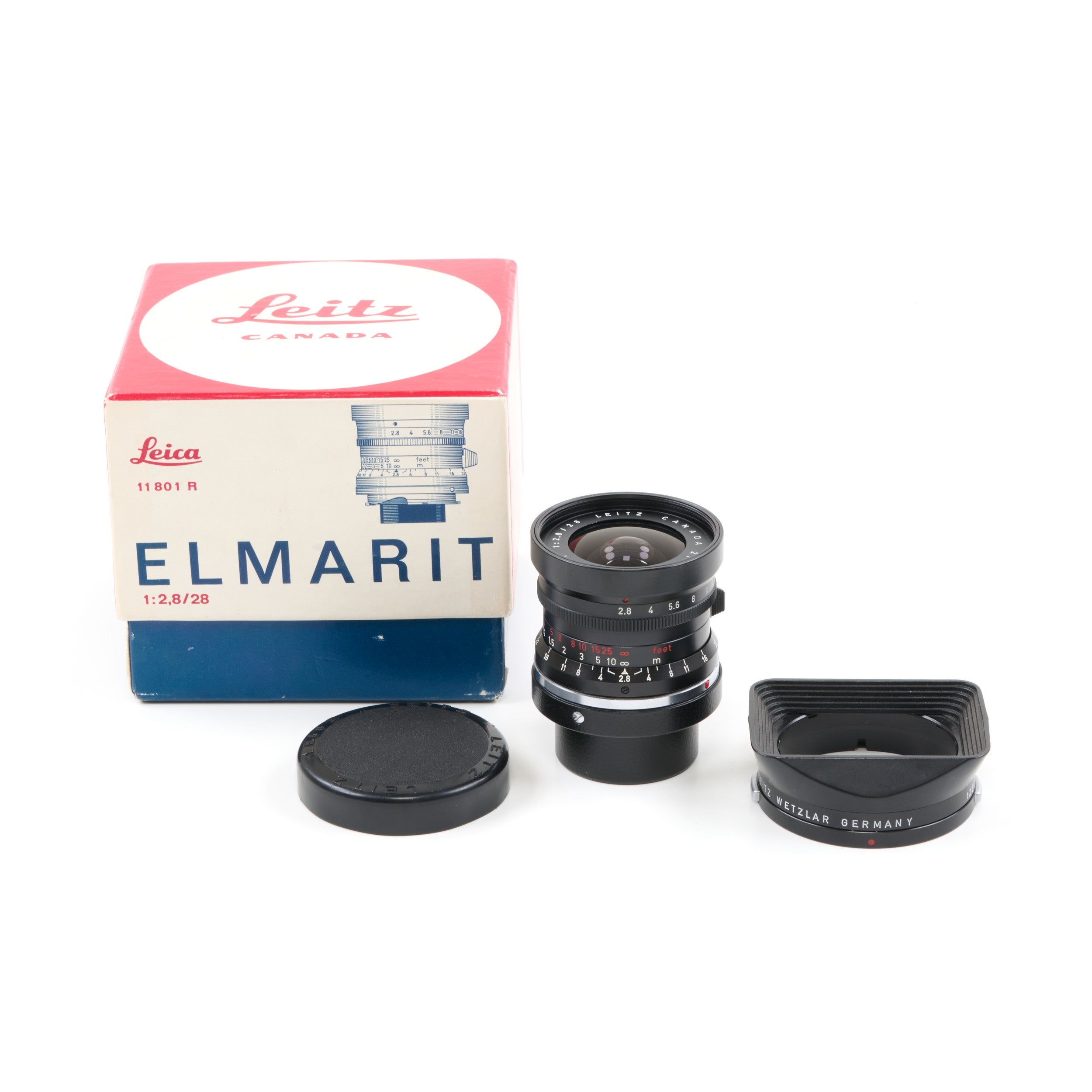 Leitz 28mm f2.8 Elmarit 9 Element Black Paint Stopper Canada + Hood + Box
