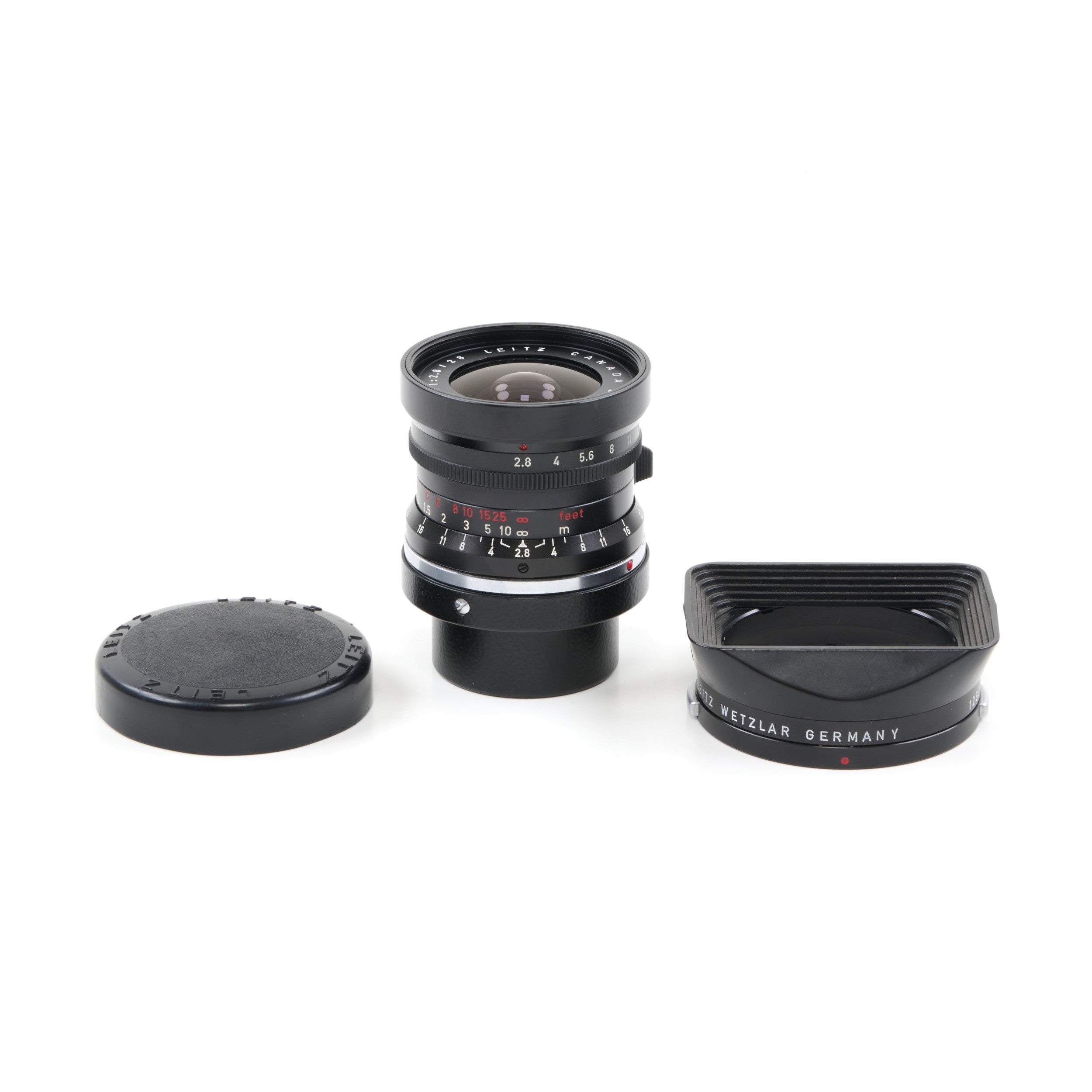 Leitz 28mm f2.8 Elmarit 9 Element Black Paint Stopper Canada + Hood + Box
